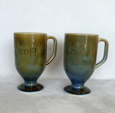 2 x Wade Irish Coffee Mugs, Goblets. Vintage. Green Blue Gold. Great Condition.