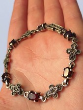 Vintage Art Deco Style Hallmarked Silver Garnet And Marcasite Bracelet