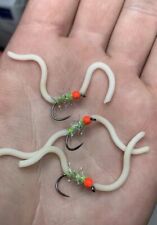 Eiretroutflies X3 White Squirmy Squimmy Worm Trout Bung Fly Size 10.