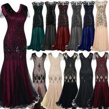 Vintage Women 1920s Flapper Maxi Wedding Party Long Evening Formal Dresses Gowns
