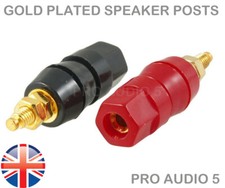 4x Large Gold Speaker Binding Posts Terminal 4mm Banana Plugs Bare Wire 2 Pair