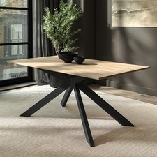 Large Light Oak Dining Table with Black Metal Legs - Seats 6 - Carson CRS001