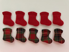 Christmas Stocking 10pc Fabric Applique Embellishments- Hairbow Scrapbook sock