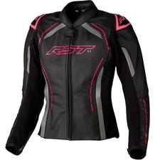 RST Ladies Womens S1 CE Leather Jacket Motorbike Motorcycle Black Neon Pink 