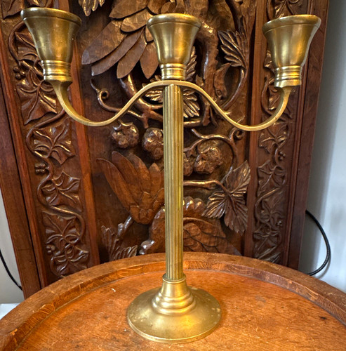 Brass arm candelabra - brass,