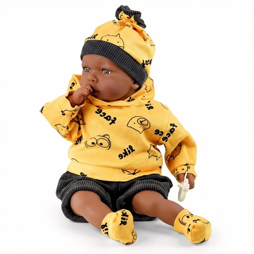 Baby black doll boy - 18", yellow