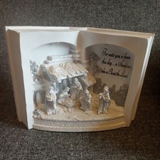 White Nativity Scene Open Book Style Led Light Christmas Decoration In Box 