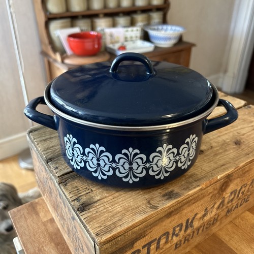 Vintage dark blue white enamel - blue,