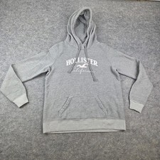 Women's Hollister California Hoodie Pink Logo On Grey Size M Pullover Top D-317
