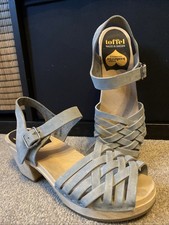 Toffel Swedish Hasbeens Plaited Front Moss Green Heeled Clog Sandals Wooden 37/4