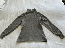 Lovely Pringle Grey 100% Cashmere Roll Neck Jumper Size 10 SMALL HOLE Soft Warm