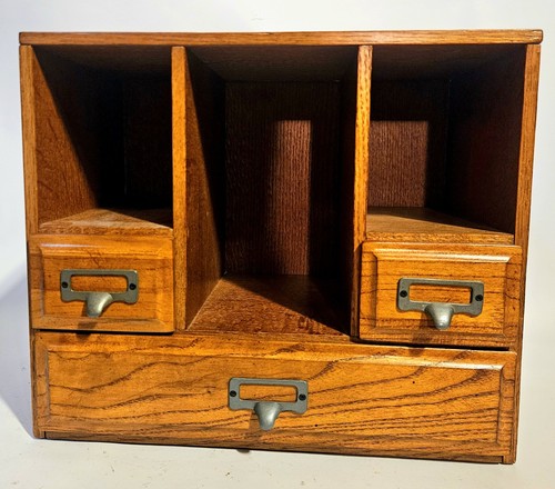 Vtg oak drawer library home - 3,