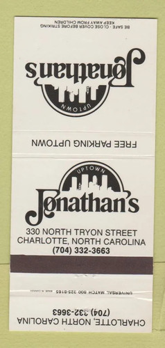Matchbook cover jonathan - matchbook,