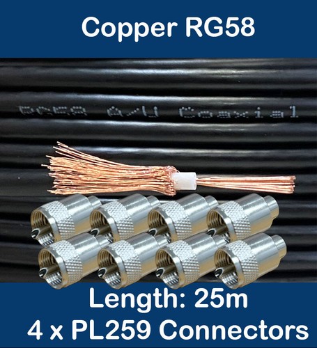 25m copper black rg58 - 50, ohm