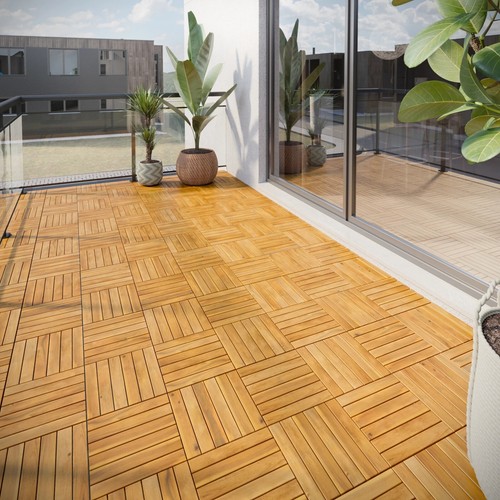 Teak wooden deck - teak, tiles