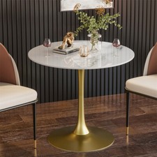 Round Dining Table Marble Tulip Table Modern Bistro Table Golden Pedestal Table