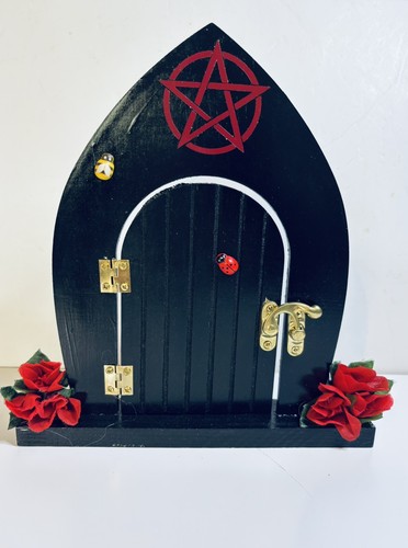 Black gothic fairy door - door, red