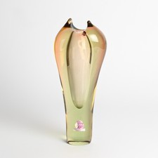 Czech Glass Vase Emanuel Beranek SKLO Union Skrdlovice 1960-70 Pink Green