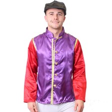 JOCKEY COSTUME 2 PIECE PURPLE  SET MENS HORSE RACING FANCY DRESS JACKET AND CAP