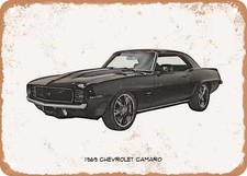 Classic Car Art - 1969 Chevrolet Camaro Pencil Sketch - Rusty Look Metal Sign 4