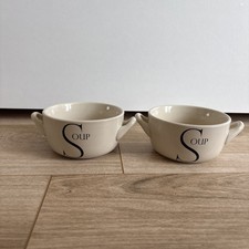 X2 Ceramic Double Handle Soup Bowls Cream Set Of Two Stoneware