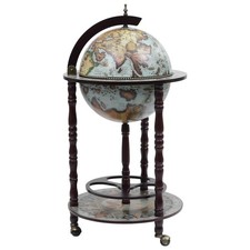 Globe Bar Wine Stand Eucalyptus Wood Blue Liquor Storage Home Office vidaXL