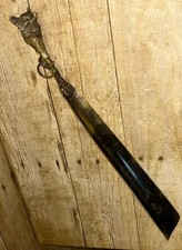 Antique Solid Brass Long Hunting Boot Shoe Horn - Intricate Fox Head Top