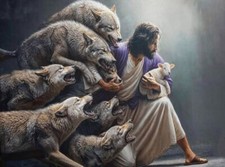 Jesus Protects the Lamb from Wolves Wall Art, Christian Home Decor - Poster