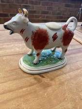 Rare : Antique (Staffordshire ? ) Cow Creamer (Sponged Decoration)  with Lid