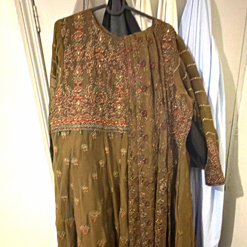 Women embroidered brown gold - women's, brown/gold