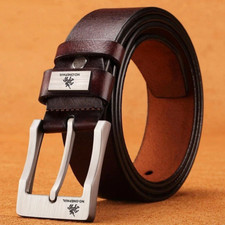 Mens Genuine Leather Belt Belts Real New Buckle for Trouser Jeans Black Brown UK