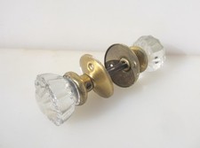 Vintage Door Knobs Handles Cut Glass Crystal Gold Brass Plates Old Antique