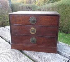 Vintage Oak Finish 3 Drawer Cutlery / Collectors Chest - Empty Canteen