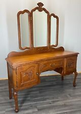 Vintage Dressing Table with mirror French Oak Louis Vanity Table Makeup LOT 3566