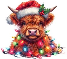 Christmas Highland Cow Wall Art Bedroom Window Decor Vinyl Sticker Decal 6 Sizes