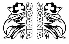 SCANIA VINYL DECAL STICKERS x2 LOGO + TEXT OUTLINE HGV SVEMPA GRIFFIN SUPER V8