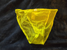 Neon Yellow/green Aerie Mesh sheer hi-cut string bikini panties size L