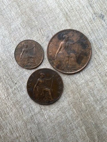 Old british penny coins - old,
