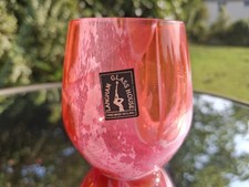 Langham Glass house Pink Vase Mottled Glass small hand blown with label vintage 