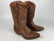 LOBLAN Cowboy Western Leather Boots Brown Pull On Embroidered EU 43