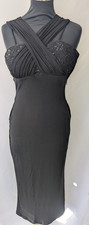 J F W Black Beaded Sequin Multiway Strap Chiffon Evening Dress Size 10