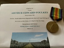 WW1 Victory Medal KIA Foulkes 2nd South Staffs Whittington Lichfield Somme