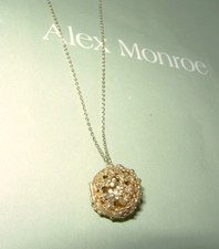 ALEX MONROE POSY FLOWER LOCKET PENDANT BIRD NECKLACE 22CT GOLD + STERLING SILVER