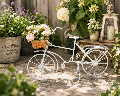 Vintage white metal bicycle - vintage,