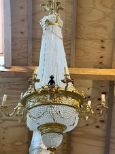 Chandelier Fixture French Louis XVI Gilt Bronze Crystal Beaded 6-Light XL