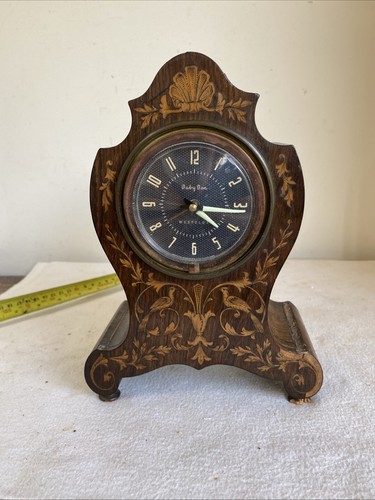 Edwardian wooden inlaid clock - wooden,