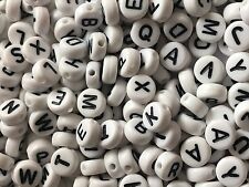 200 WHITE Round Coin Acrylic Alphabet Letters Beads Single A-Z or mixed.   4x7mm