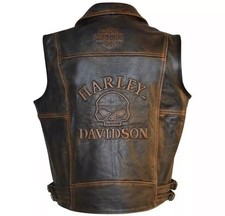 Harley Davidson Men's Motorcycle Knuckle Distressed Biker Genuine Leather Vest