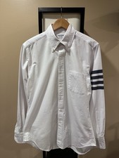 Thom Browne White 4-Bar Striped. Button Up Shirt