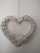 Large Shabby Chick Metal Hanging Heart Tea Light Candle Holder